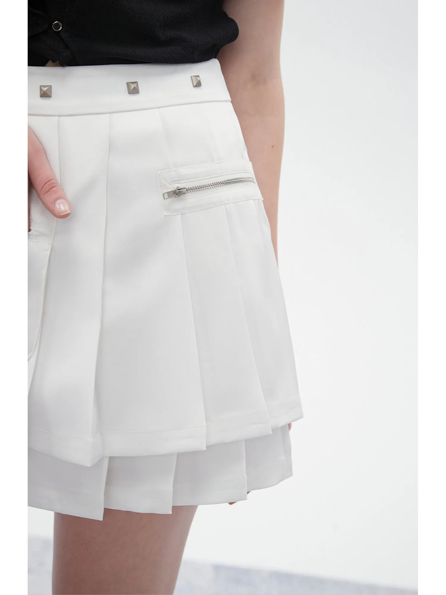 WESAME LAB DOUBLE PLEATED STITCHING SKIRT