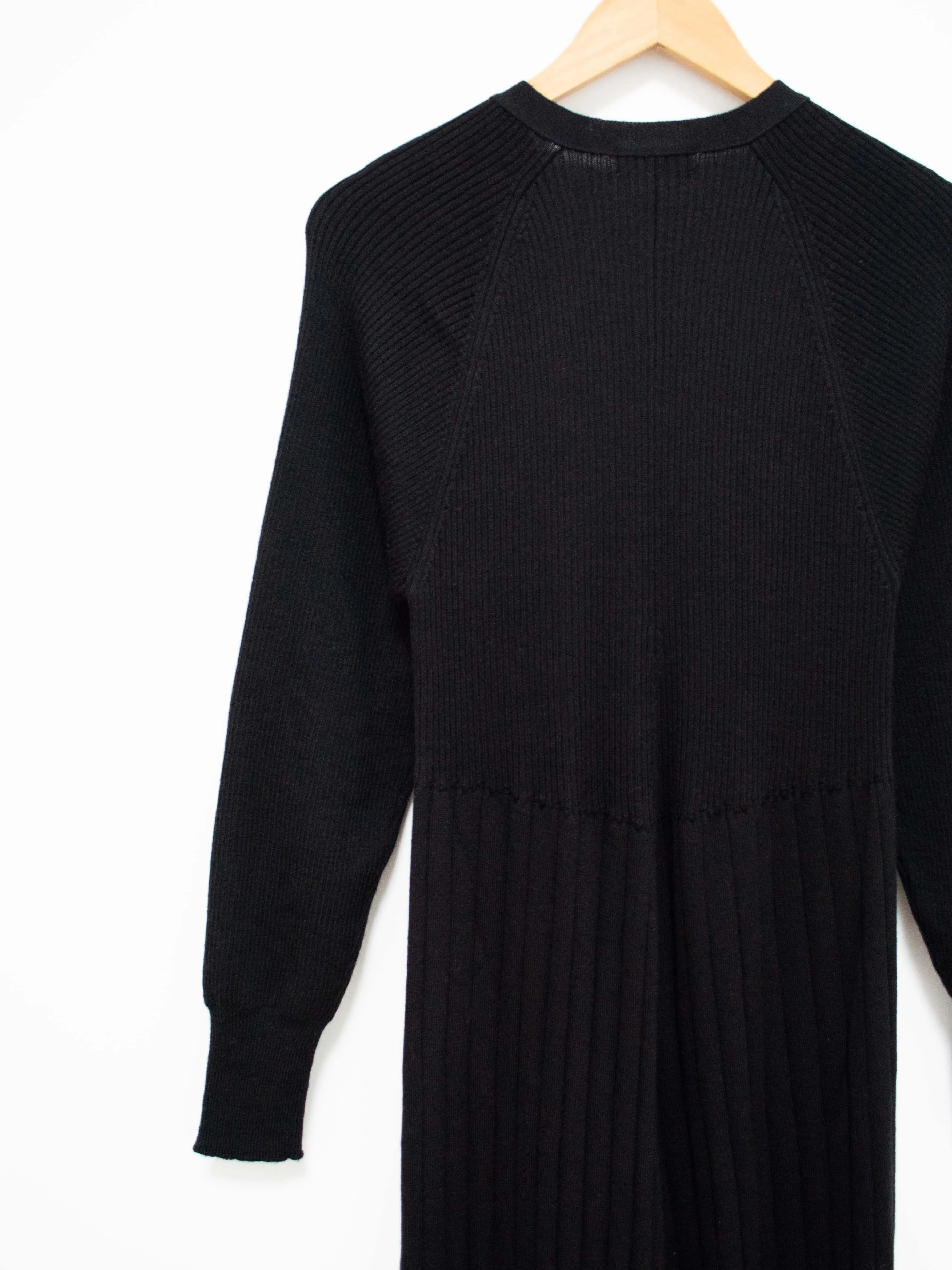 Worsted Wool Knit Rib Dress - Black