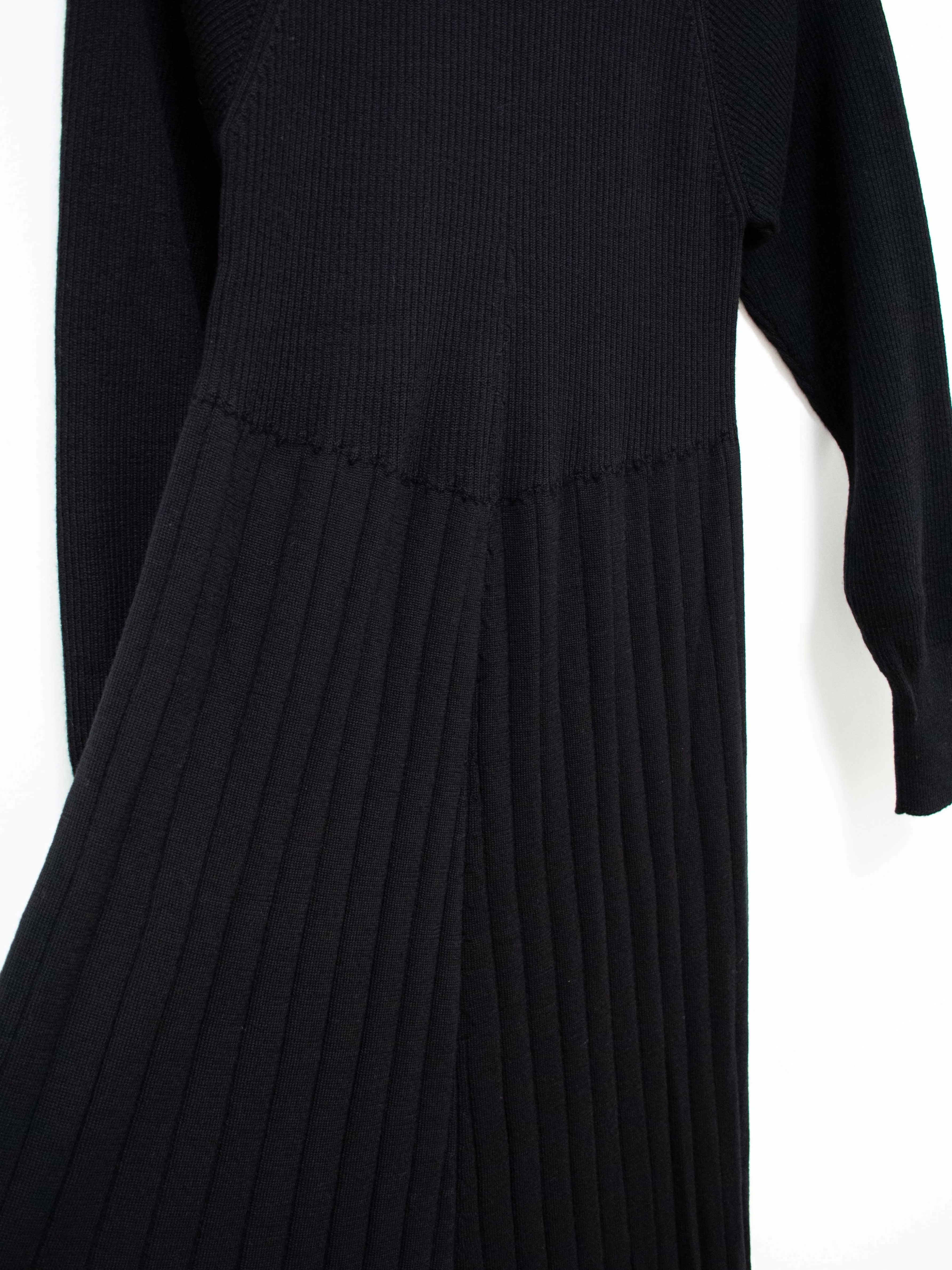 Worsted Wool Knit Rib Dress - Black