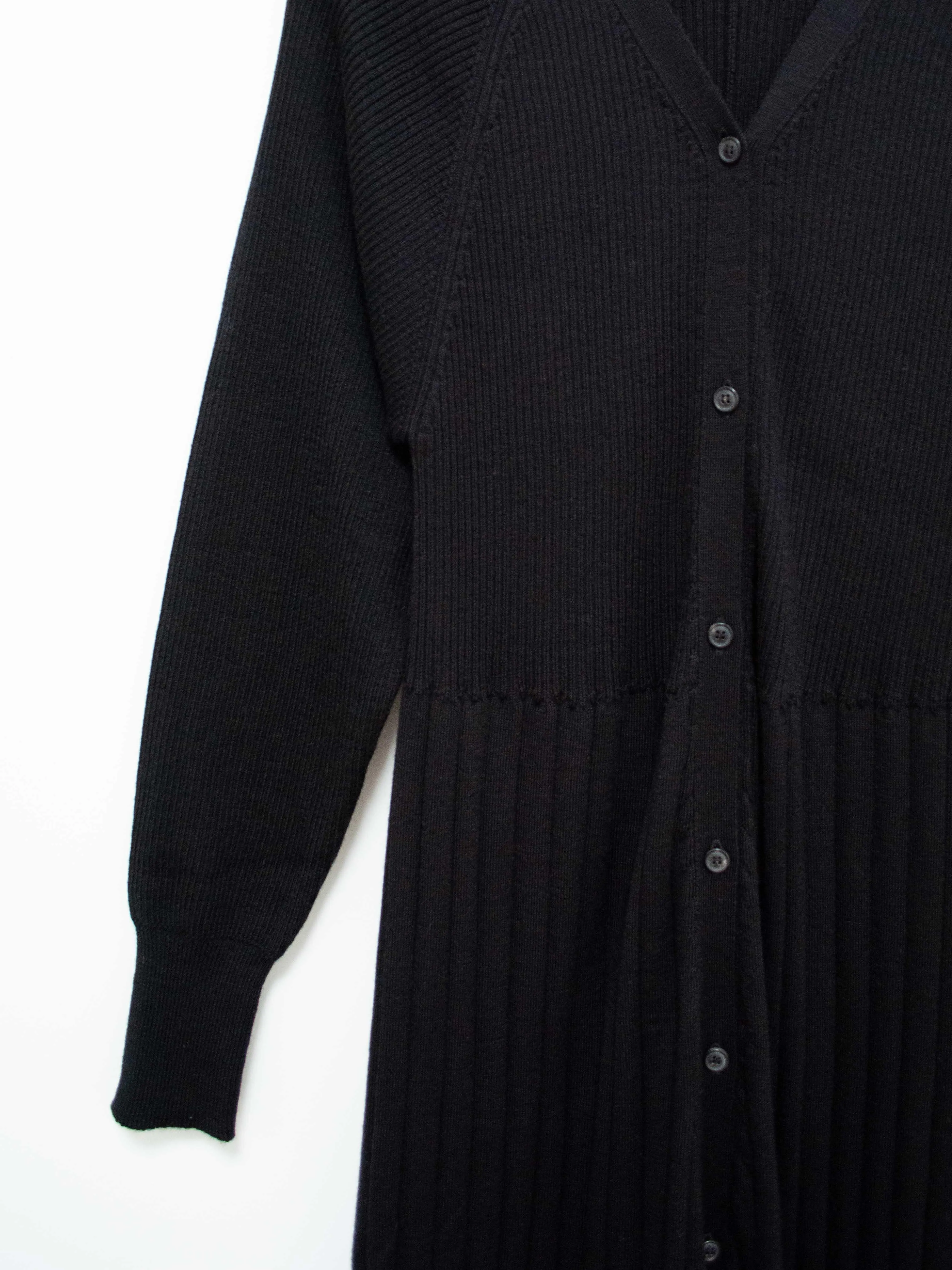 Worsted Wool Knit Rib Dress - Black