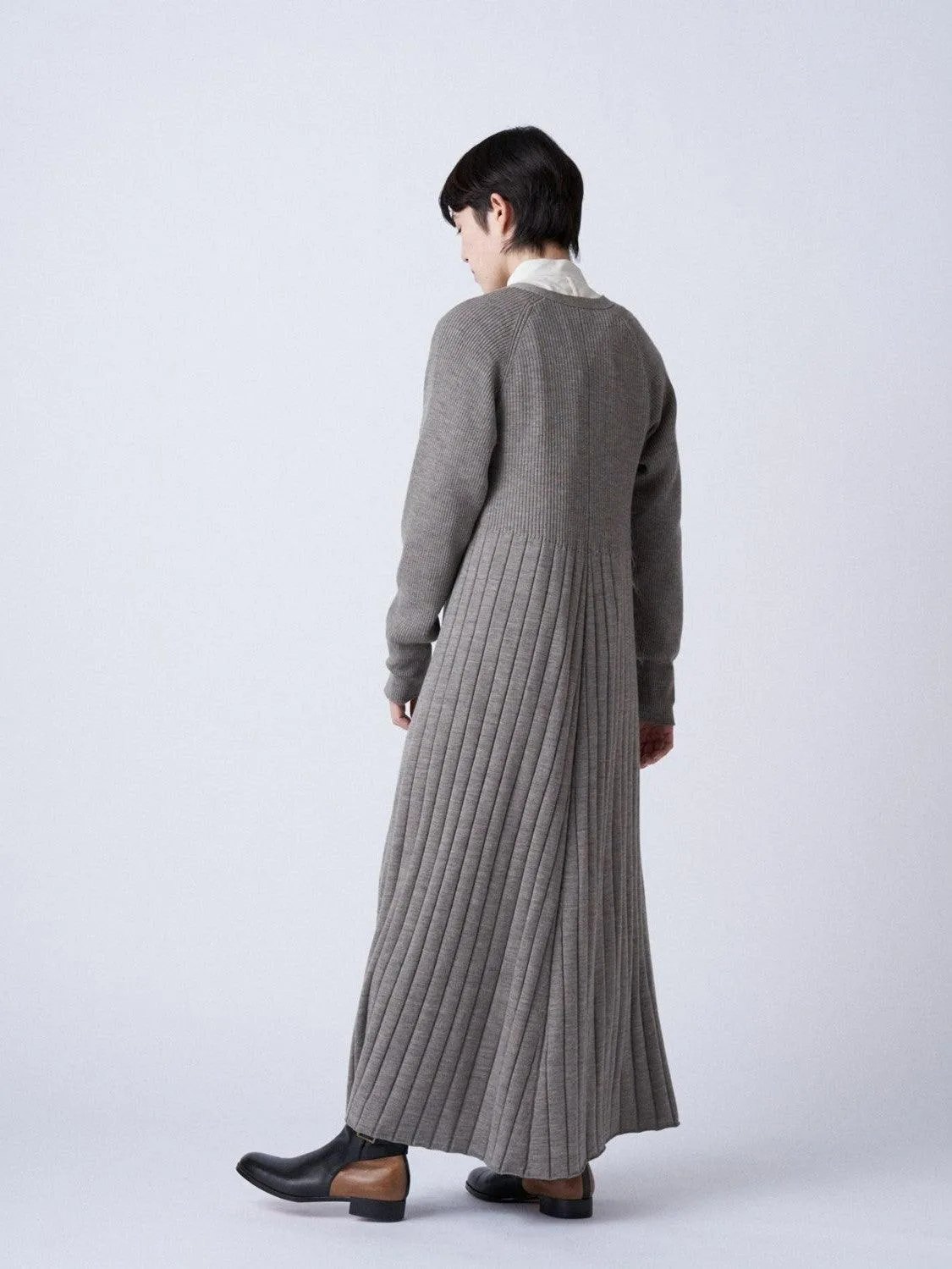 Worsted Wool Knit Rib Dress - Black