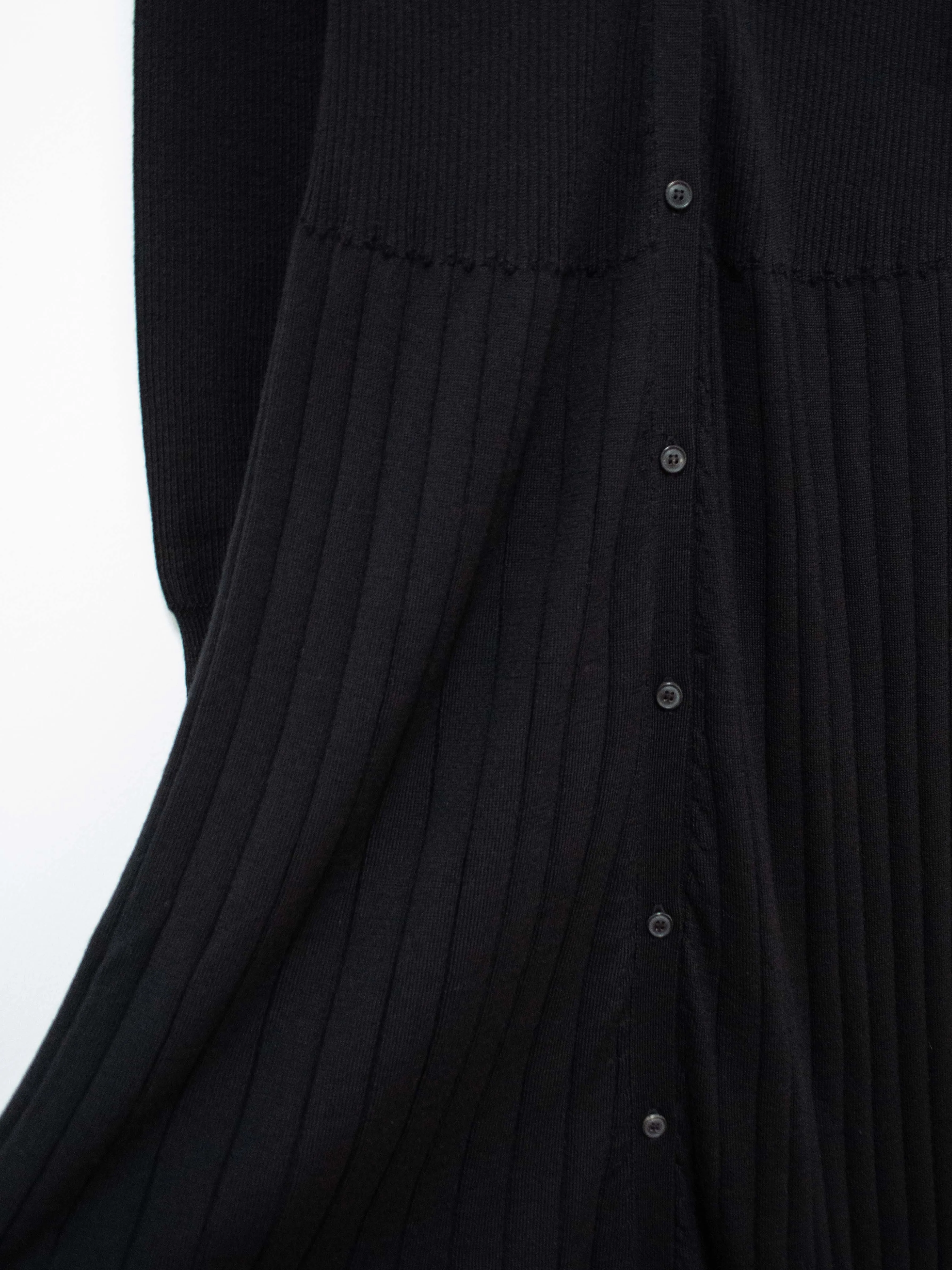 Worsted Wool Knit Rib Dress - Black